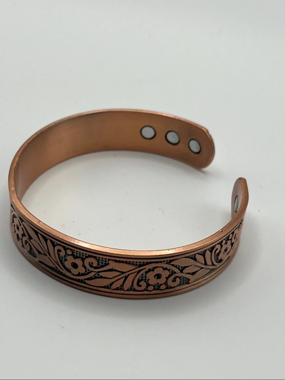 Copper Floral Engraved Magnetic Cuff Bracelet